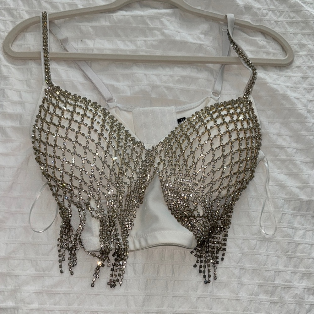 Windsor Silver Rhinestone Crop Top